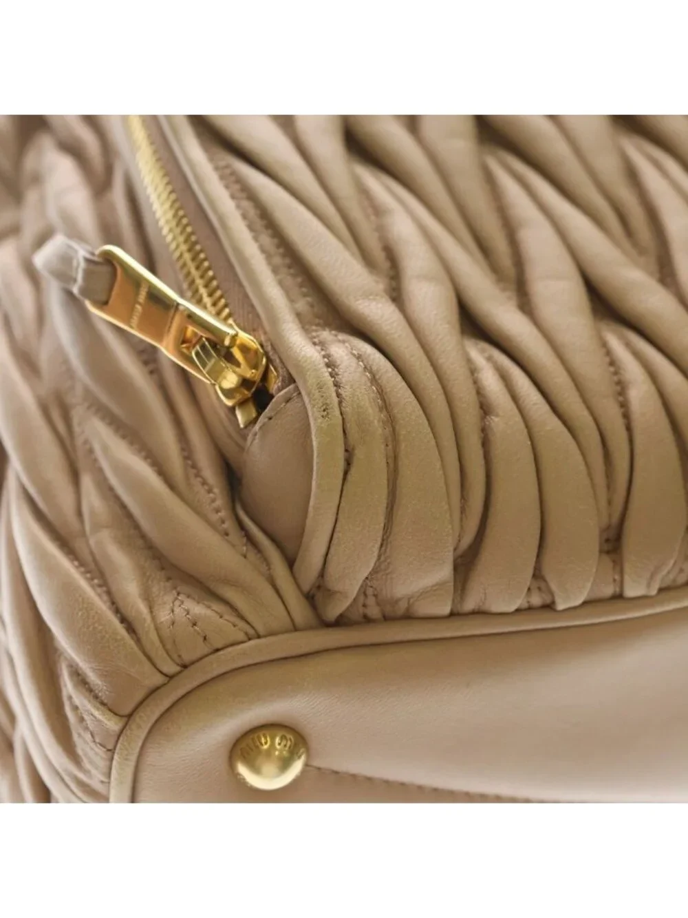 Miu Miu Matelasse Mini Backpack Beige Leather Gold